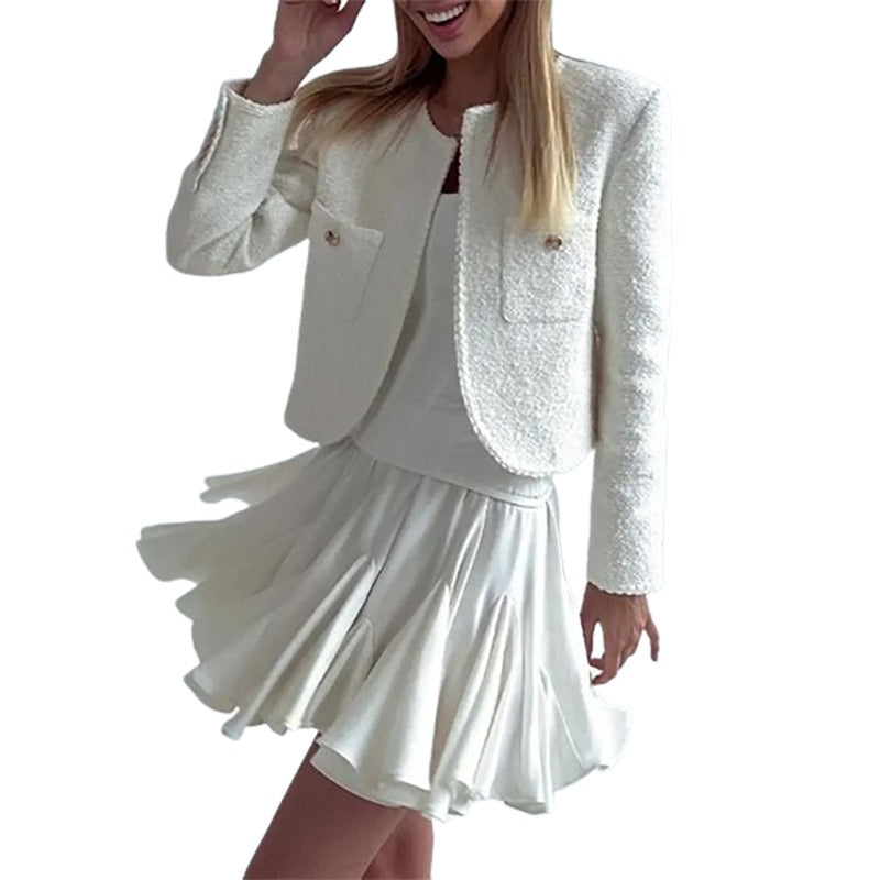 White pleated mini dress for women fresh mini dress fashionable commuting skirt