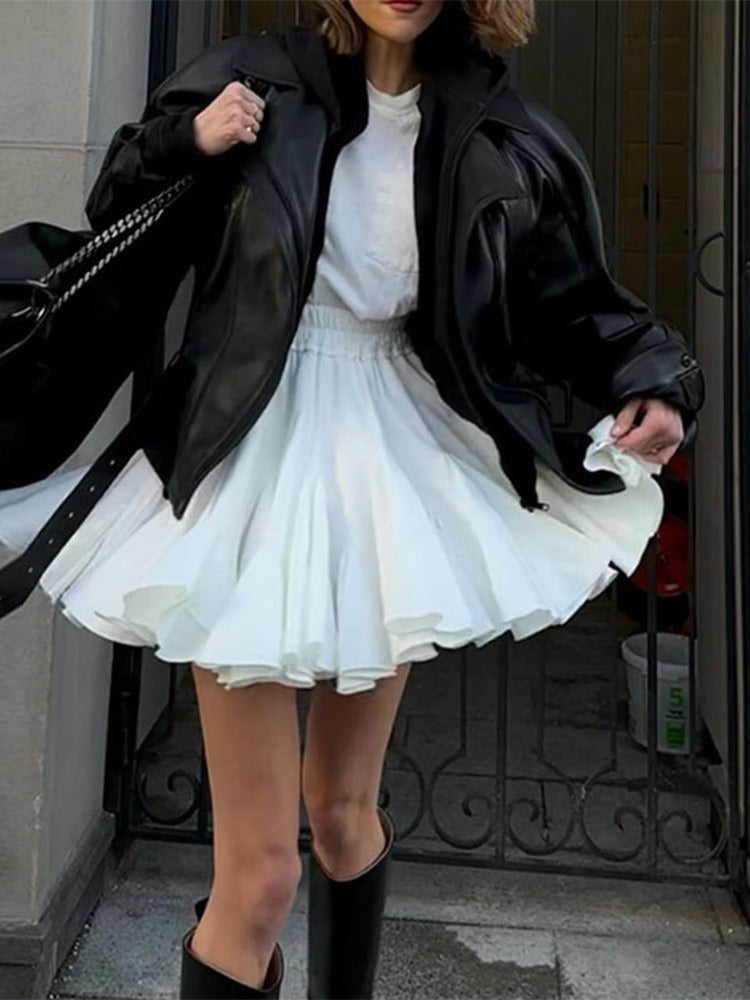 White pleated mini dress for women fresh mini dress fashionable commuting skirt